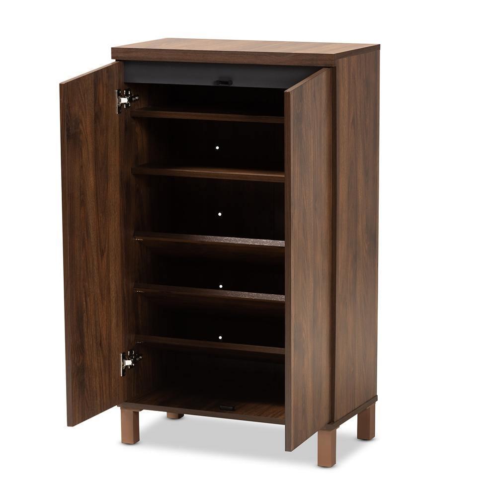 Talon Modern and Contemporary Two-Tone Walnut Brown and Dark Grey Finished Wood 2-Door Shoe Storage Cabinet FredCo