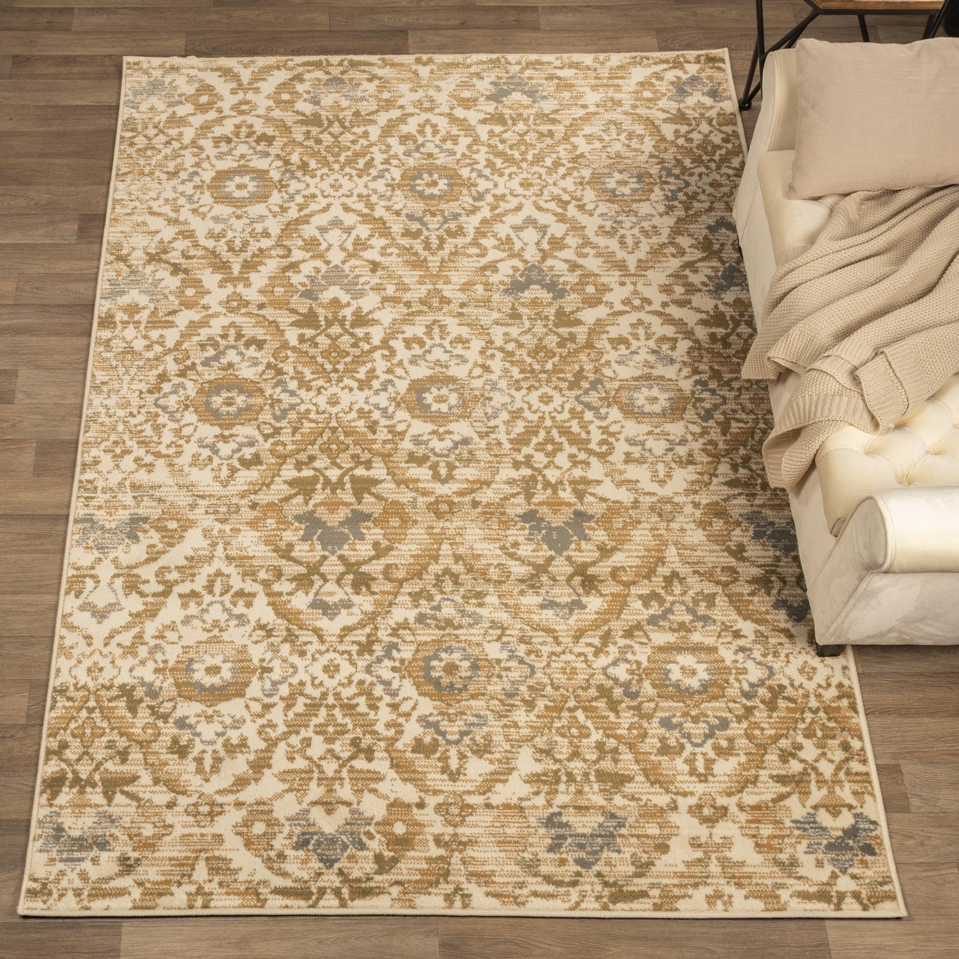 Tamara Mid-Century Contemporary Floral Damask Rug FredCo