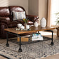 Tamara Vintage Rustic Industrial Walnut Brown Finished Wood and Black Finished Metal Wheeled Coffee Table FredCo