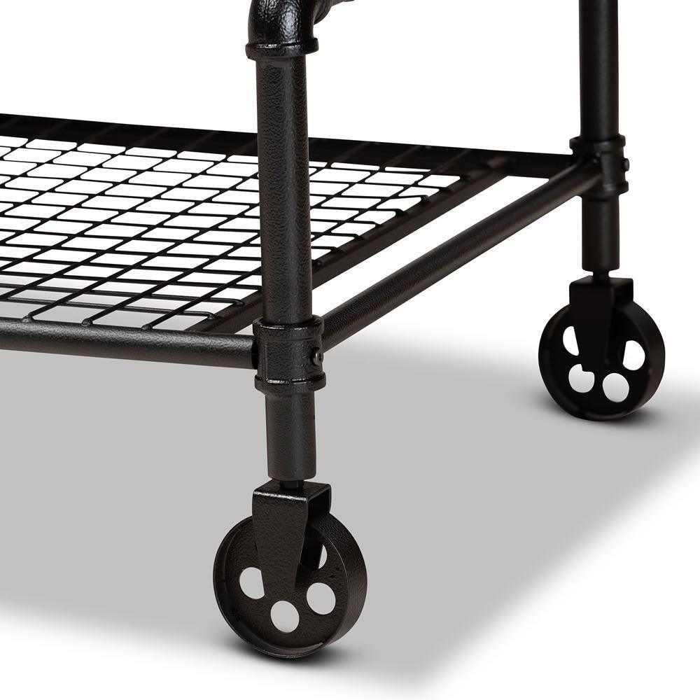 Tamara Vintage Rustic Industrial Walnut Brown Finished Wood and Black Finished Metal Wheeled Coffee Table FredCo