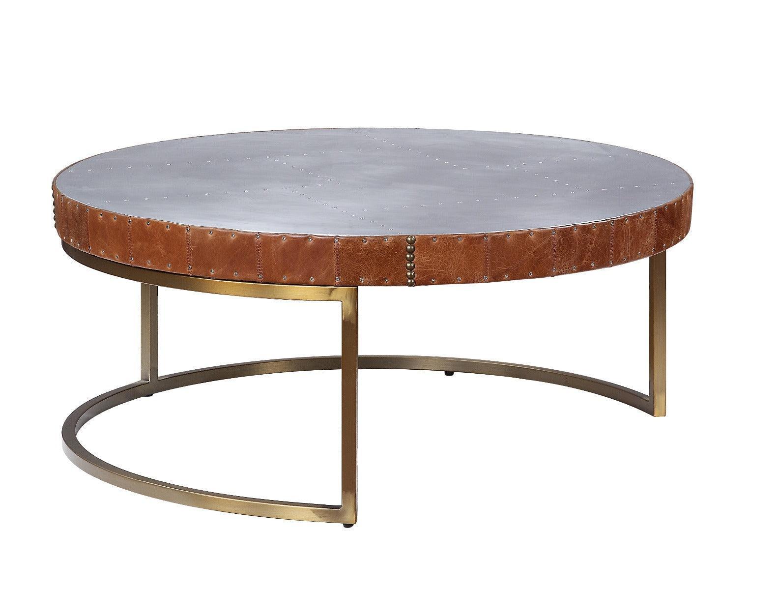 Tamas Coffee Table Aluminum & Cocoa Top Grain Leather FredCo