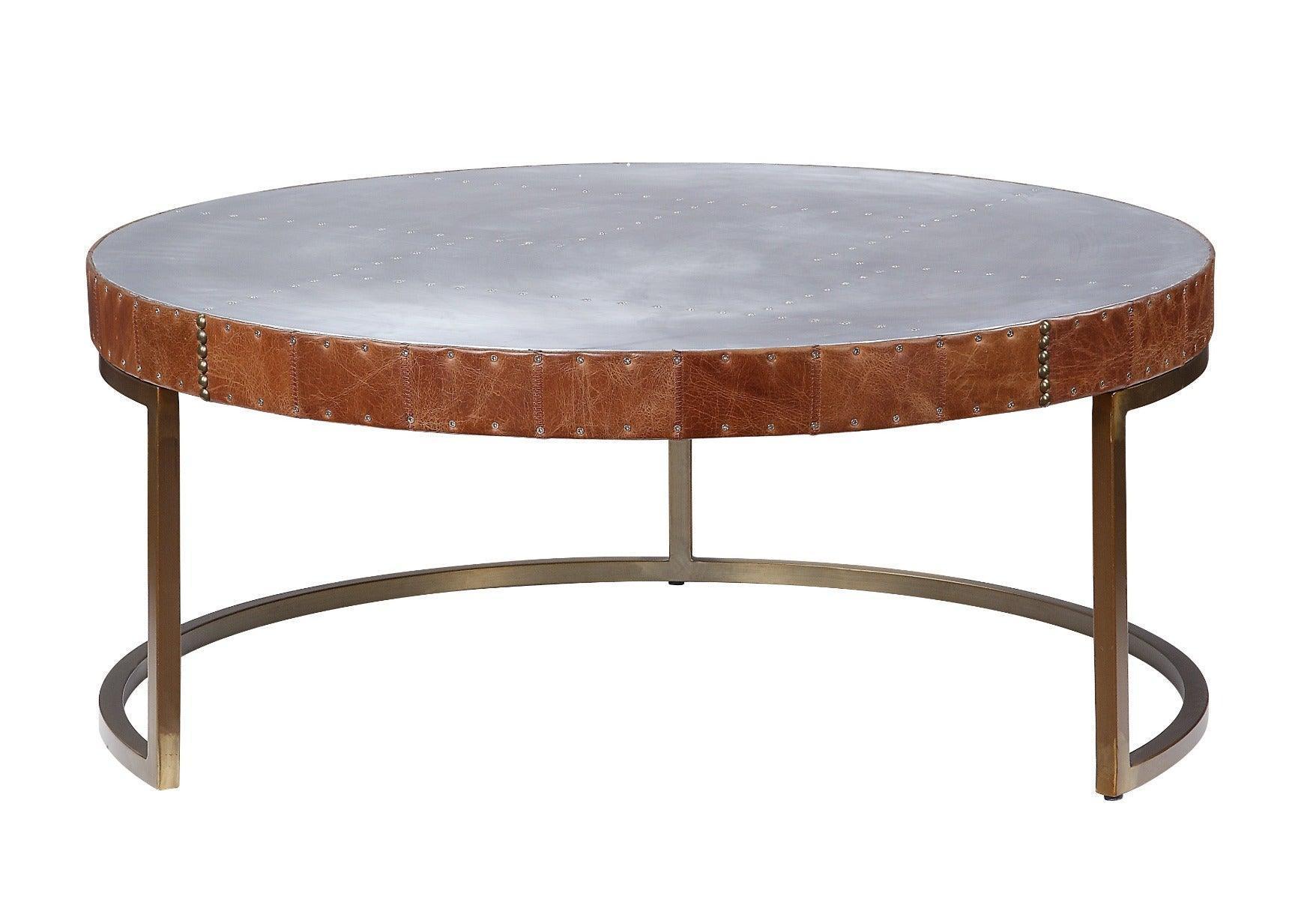 Tamas Coffee Table Aluminum & Cocoa Top Grain Leather FredCo