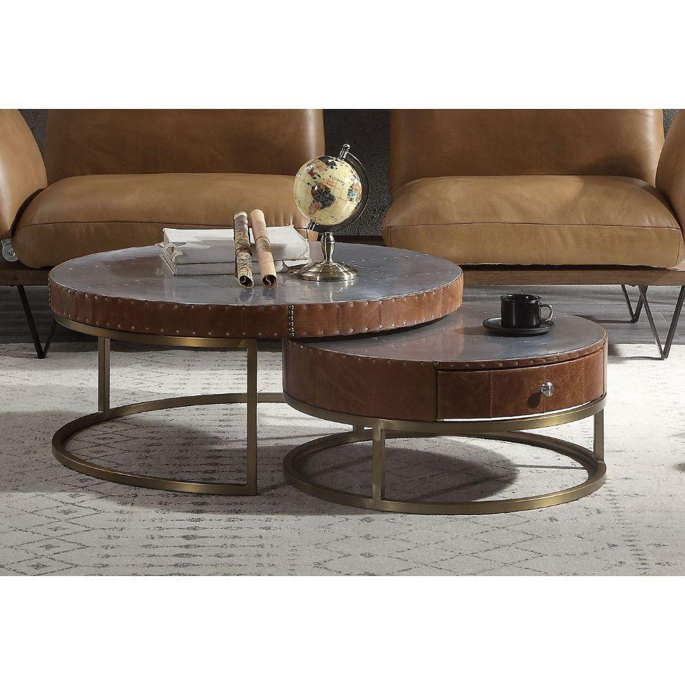 Tamas Coffee Table Aluminum & Cocoa Top Grain Leather FredCo