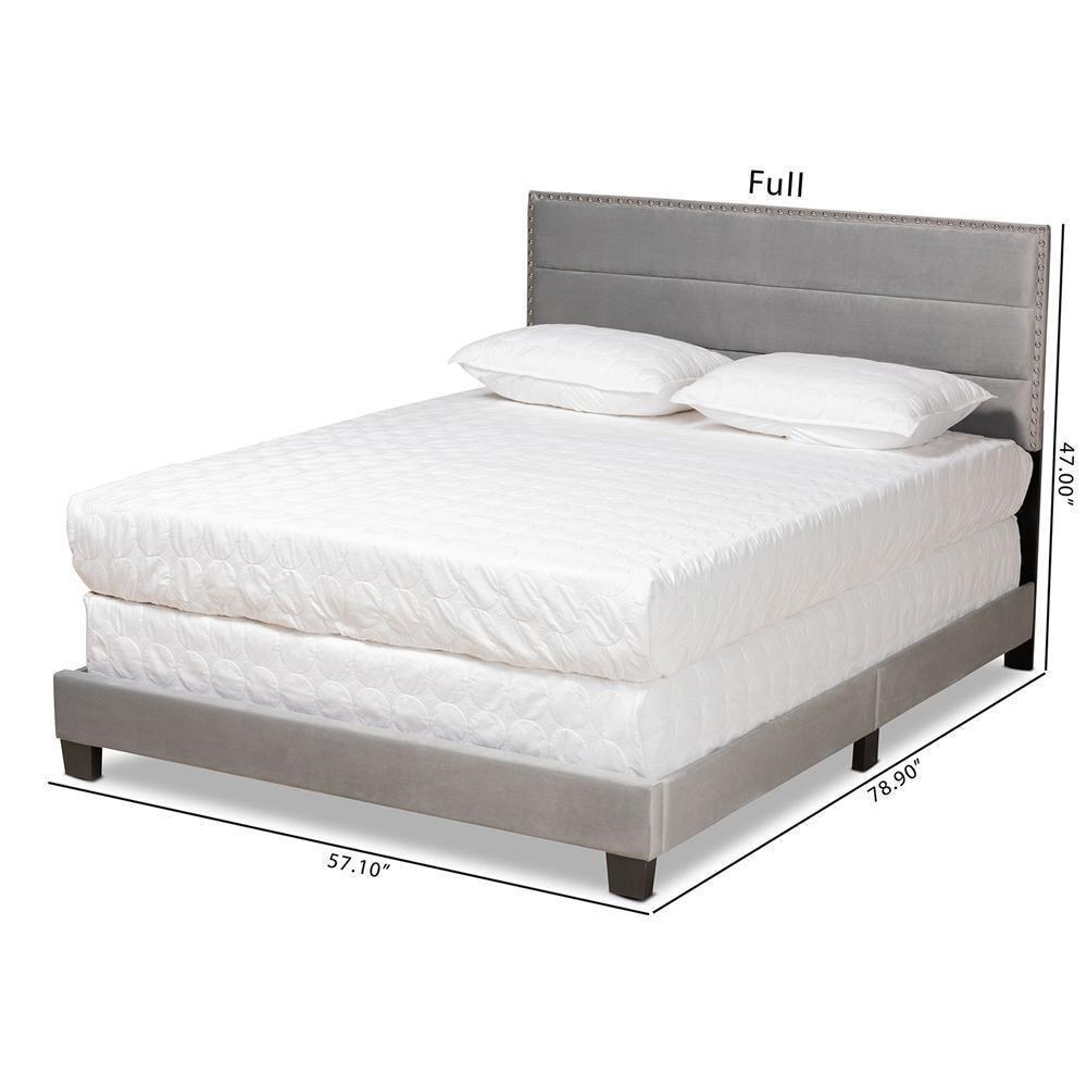 Tamira Modern and Contemporary Glam Grey Velvet Fabric Upholstered Full Size Panel Bed FredCo