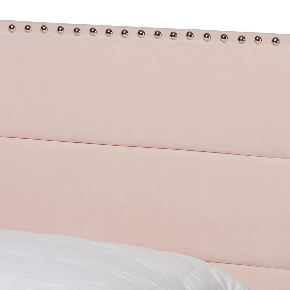 Tamira Modern and Contemporary Glam Light Pink Velvet Fabric Upholstered Queen Size Panel Bed FredCo