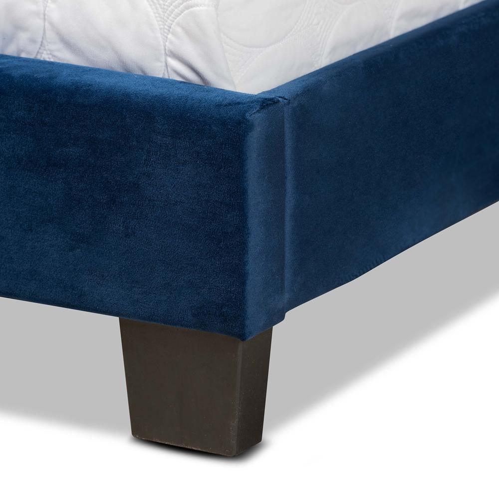 Tamira Modern and Contemporary Glam Navy Blue Velvet Fabric Upholstered Queen Size Panel Bed FredCo