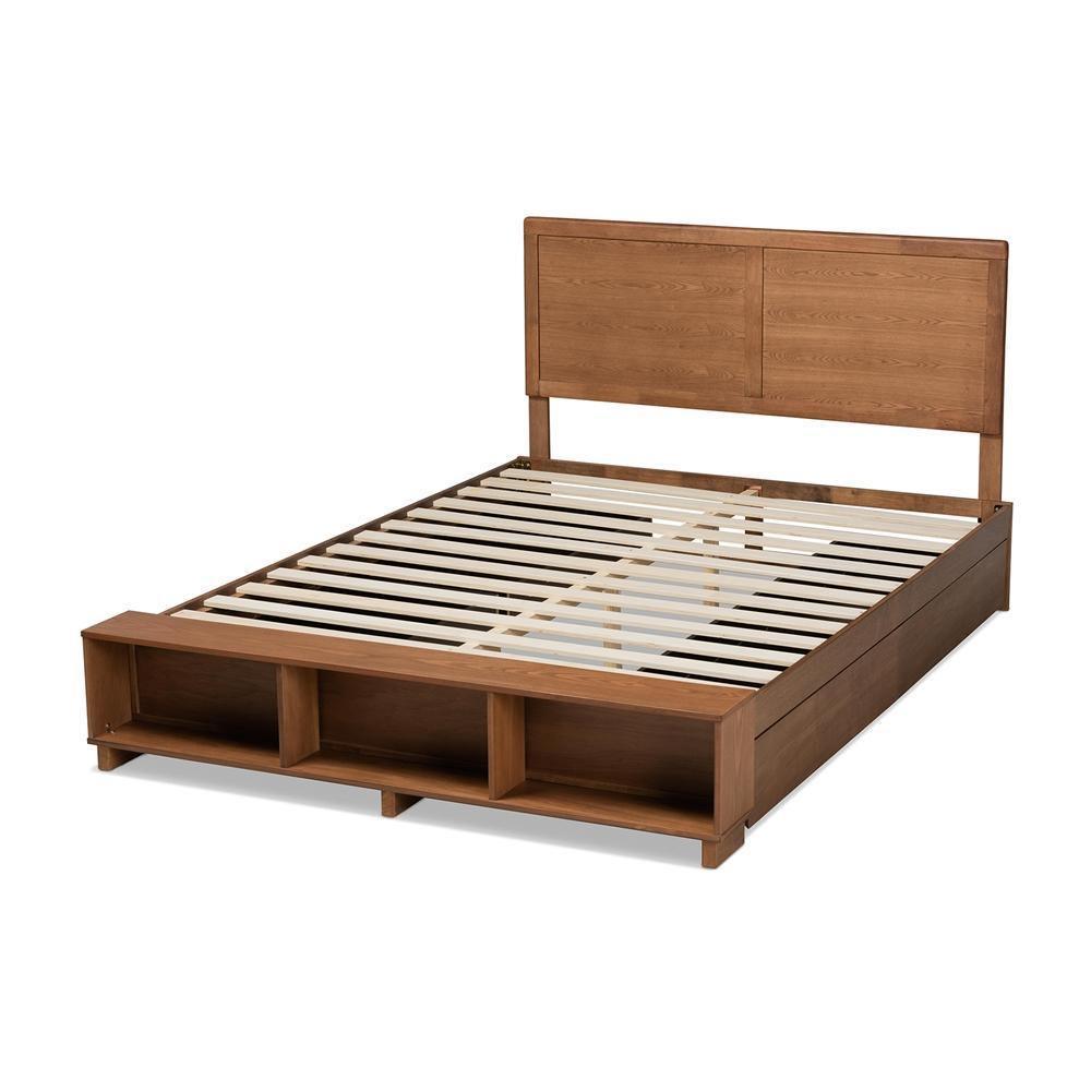Tamsin Modern Transitional Ash Walnut Brown Finished Wood Queen Size 4-Drawer Platform Storage Bed with Built-In Shelves FredCo