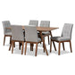 Tara Mid-Century Modern Light Grey Fabric Upholstered and Walnut Brown Finished Wood 7-Piece Dining Set FredCo