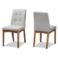 Tara Mid-Century Modern Transitional Light Grey Fabric Upholstered and Walnut Brown Finished Wood 2-Piece Dining Chair Set FredCo