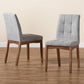 Tara Mid-Century Modern Transitional Light Grey Fabric Upholstered and Walnut Brown Finished Wood 2-Piece Dining Chair Set FredCo