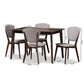 Tarelle Mid-Century Modern Walnut-Finished Light Grey Fabric Upholstered 5-Piece Dining Set FredCo