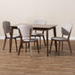 Tarelle Mid-Century Modern Walnut-Finished Light Grey Fabric Upholstered 5-Piece Dining Set FredCo