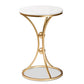 Tarmon Modern and Contemporary Gold Finished Metal End Table with Marble Tabletop FredCo