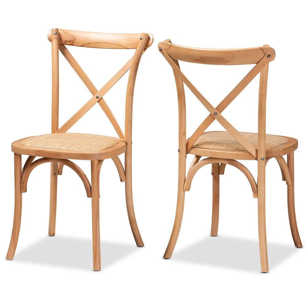 Tartan Mid-Century Modern Brown Woven Rattan and Wood 2-Piece Dining Chair Set FredCo