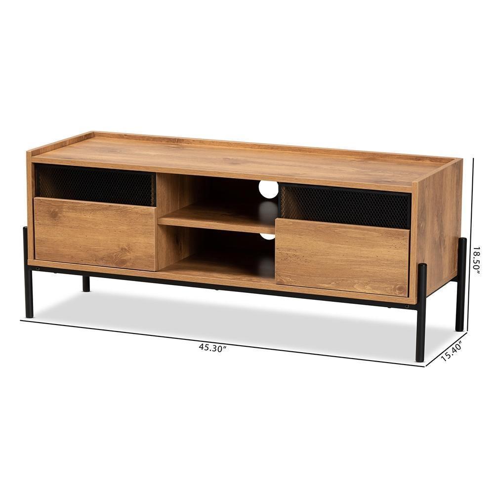 Tasman Modern and Contemporary Industrial Natural Brown Finished Wood and Black Metal 2-Door TV Stand FredCo