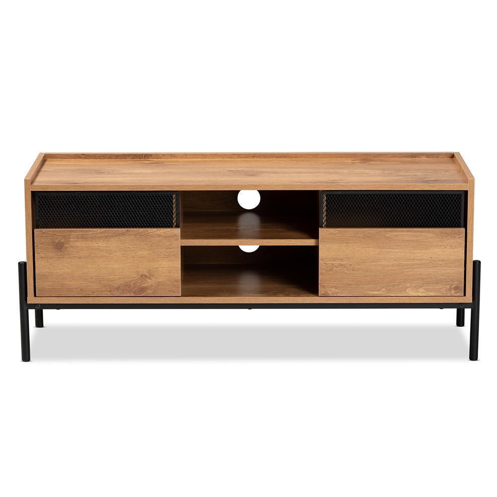 Tasman Modern and Contemporary Industrial Natural Brown Finished Wood and Black Metal 2-Door TV Stand FredCo
