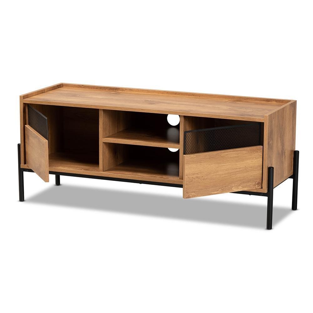 Tasman Modern and Contemporary Industrial Natural Brown Finished Wood and Black Metal 2-Door TV Stand FredCo