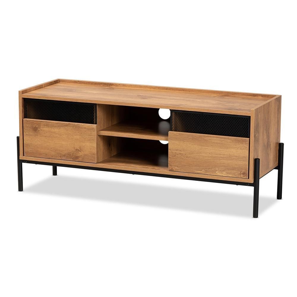 Tasman Modern and Contemporary Industrial Natural Brown Finished Wood and Black Metal 2-Door TV Stand FredCo