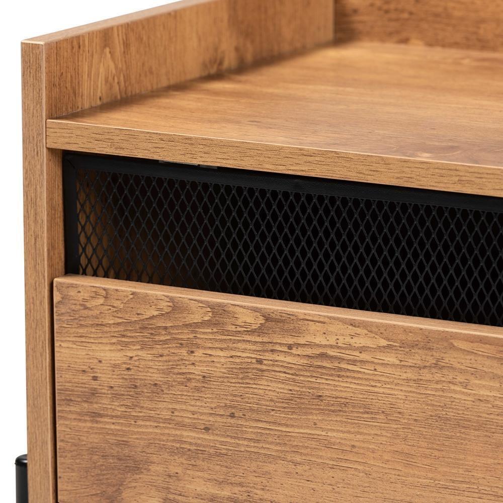Tasman Modern and Contemporary Industrial Natural Brown Finished Wood and Black Metal End Table FredCo
