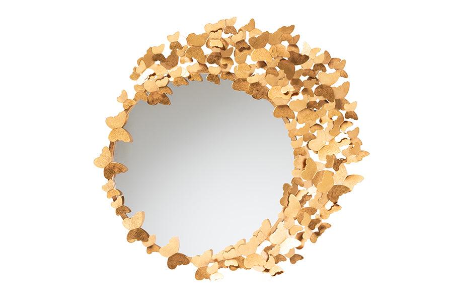 Tauriel Modern Glam and Luxe Antique Goldleaf Metal Butterfly Accent Wall Mirror FredCo