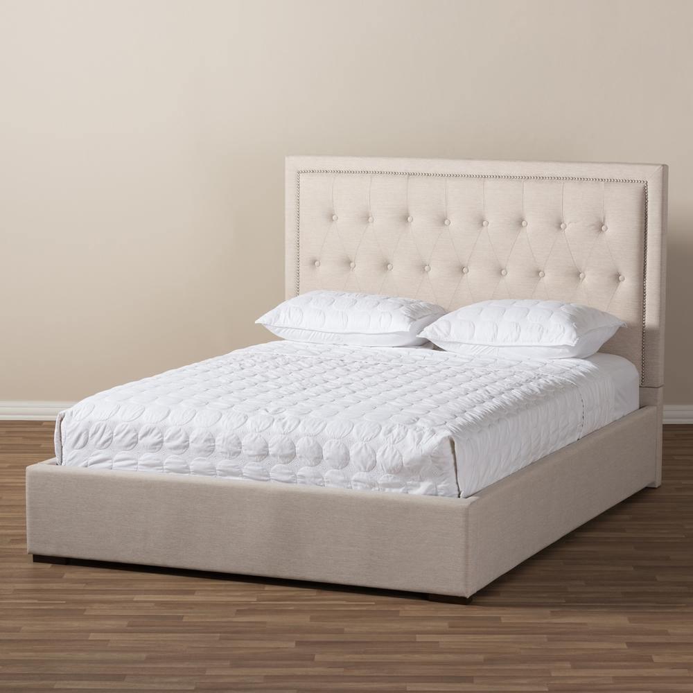 Taylor Modern and Contemporary Light Beige Fabric Queen Size Gas-Lift Platform Bed FredCo