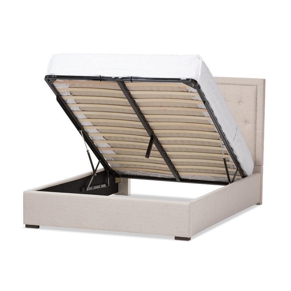 Taylor Modern and Contemporary Light Beige Fabric Queen Size Gas-Lift Platform Bed FredCo