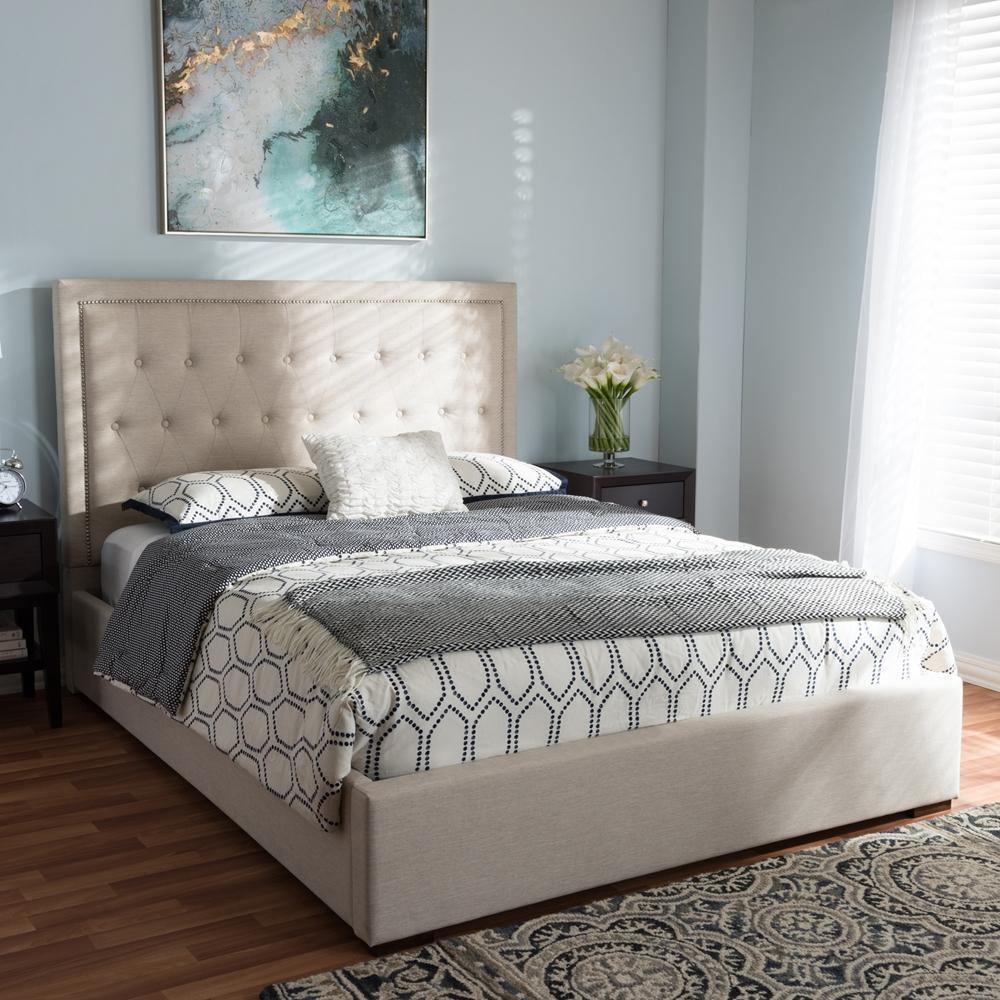 Taylor Modern and Contemporary Light Beige Fabric Queen Size Gas-Lift Platform Bed FredCo