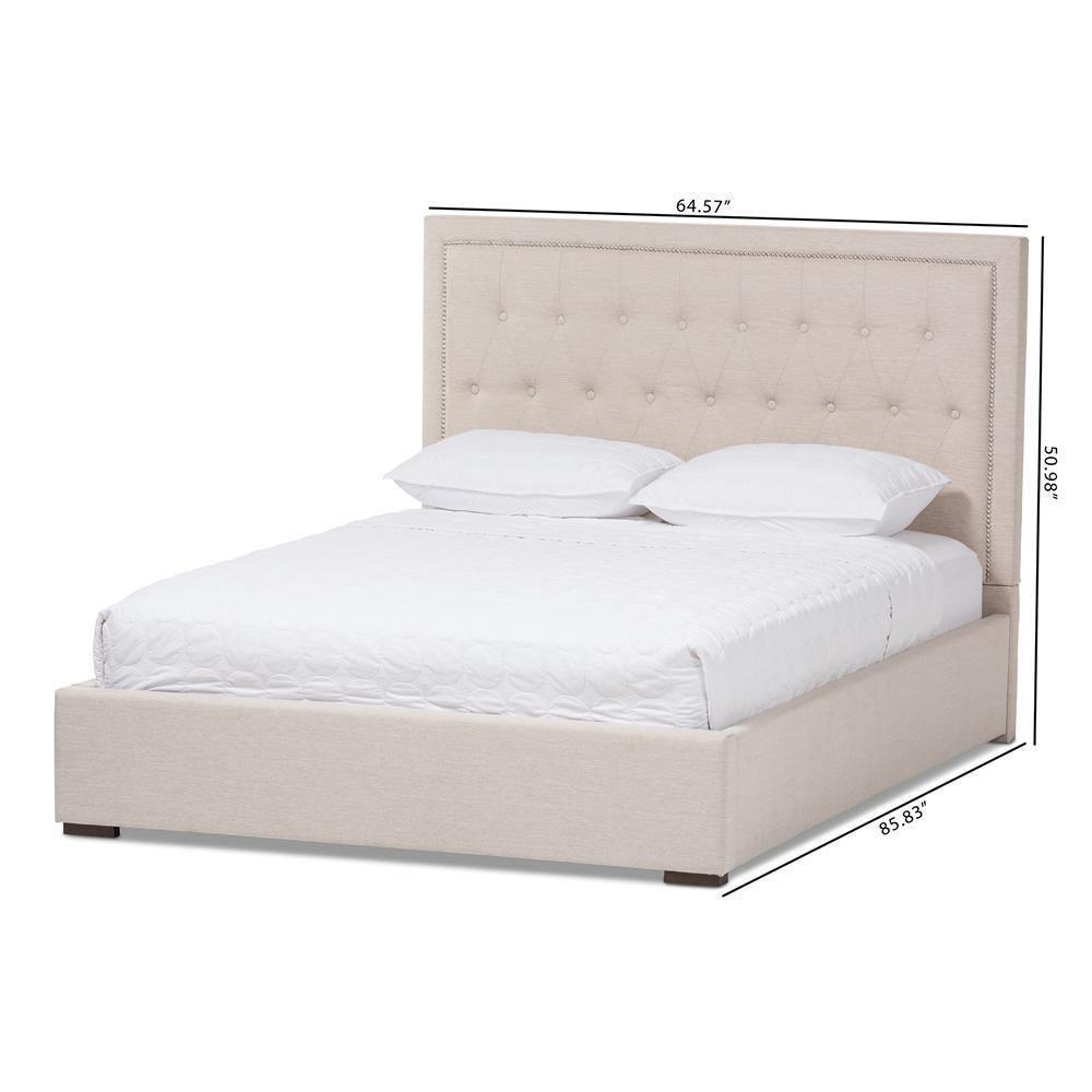 Taylor Modern and Contemporary Light Beige Fabric Queen Size Gas-Lift Platform Bed FredCo