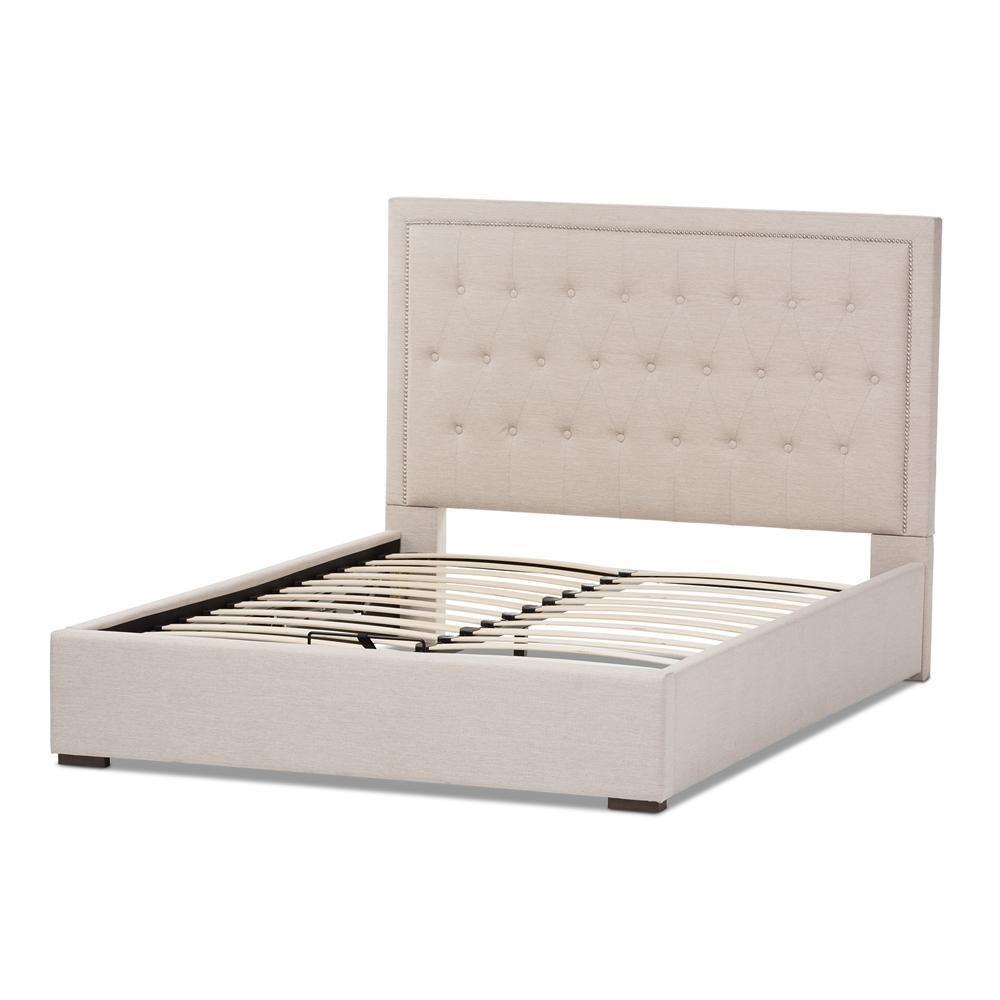Taylor Modern and Contemporary Light Beige Fabric Queen Size Gas-Lift Platform Bed FredCo