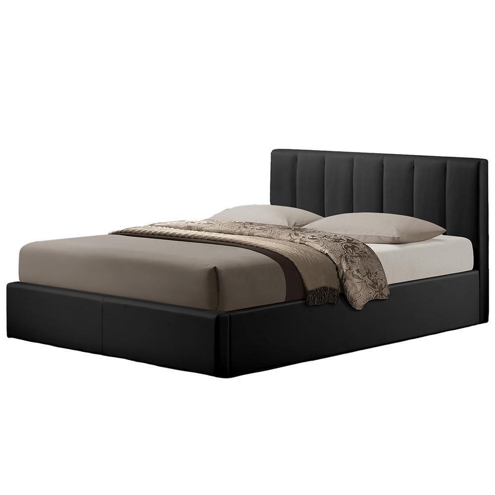 Templemore Black Leather Contemporary Queen-Size Bed FredCo