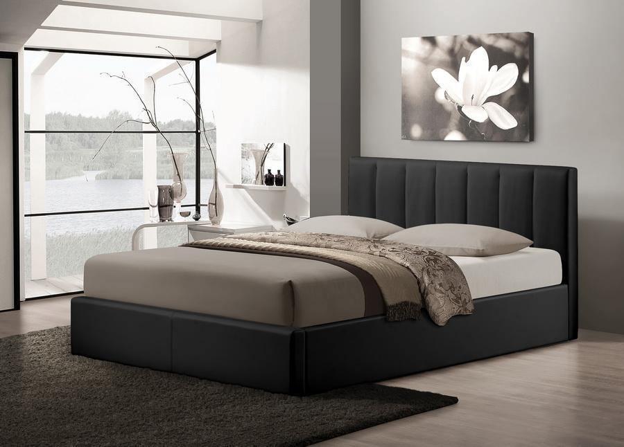 Templemore Black Leather Contemporary Queen-Size Bed FredCo
