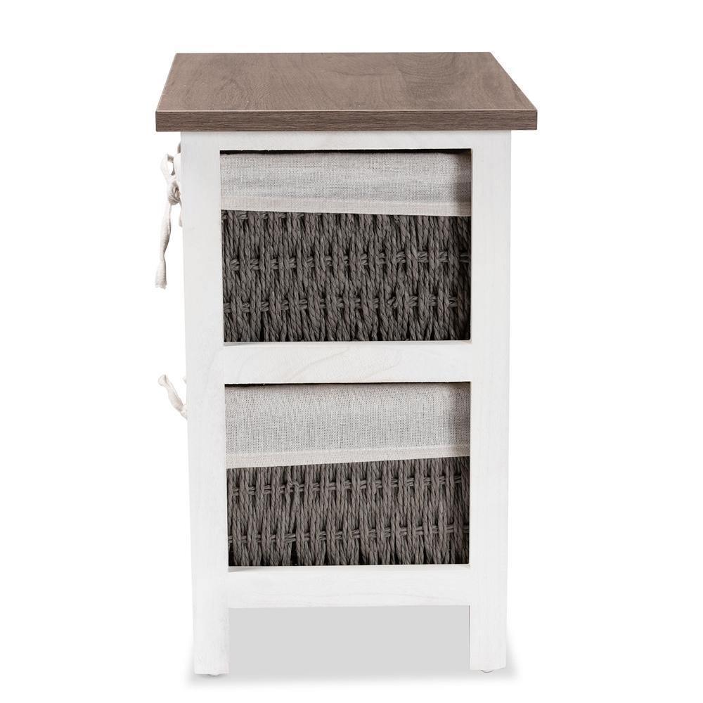 Terena Modern Transitional Two-Tone Walnut Brown and White Finished Wood 2-Basket Storage Unit FredCo