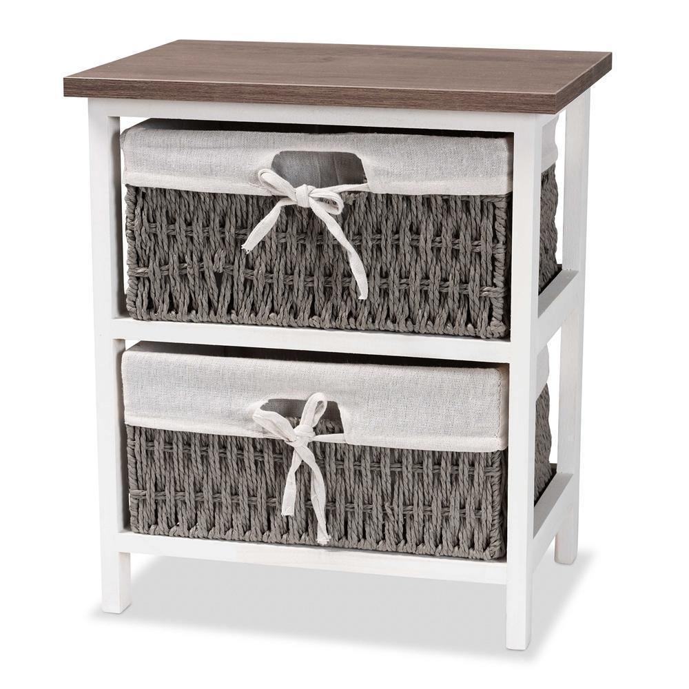 Terena Modern Transitional Two-Tone Walnut Brown and White Finished Wood 2-Basket Storage Unit FredCo