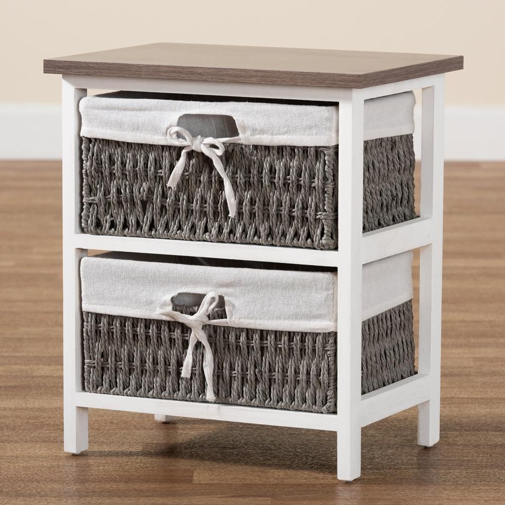 Terena Modern Transitional Two-Tone Walnut Brown and White Finished Wood 2-Basket Storage Unit FredCo