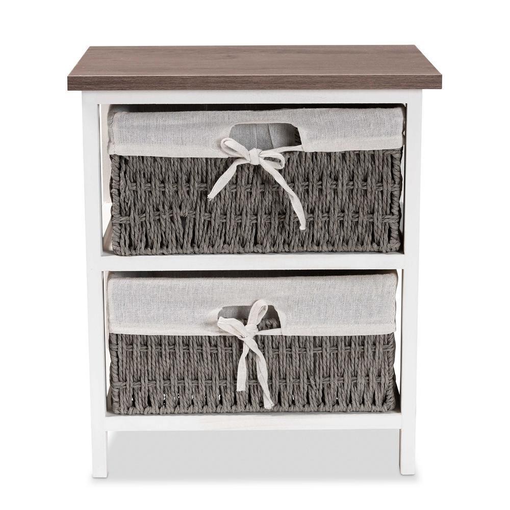 Terena Modern Transitional Two-Tone Walnut Brown and White Finished Wood 2-Basket Storage Unit FredCo