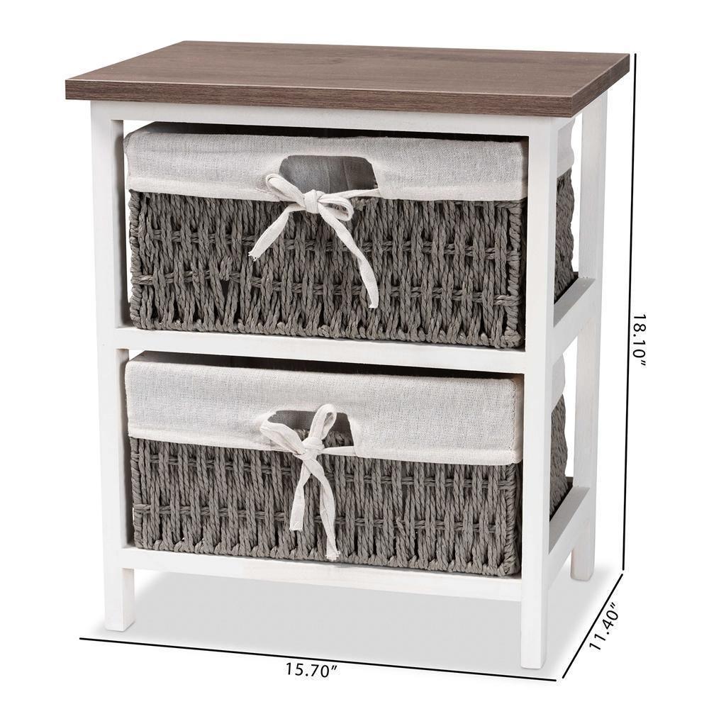 Terena Modern Transitional Two-Tone Walnut Brown and White Finished Wood 2-Basket Storage Unit FredCo