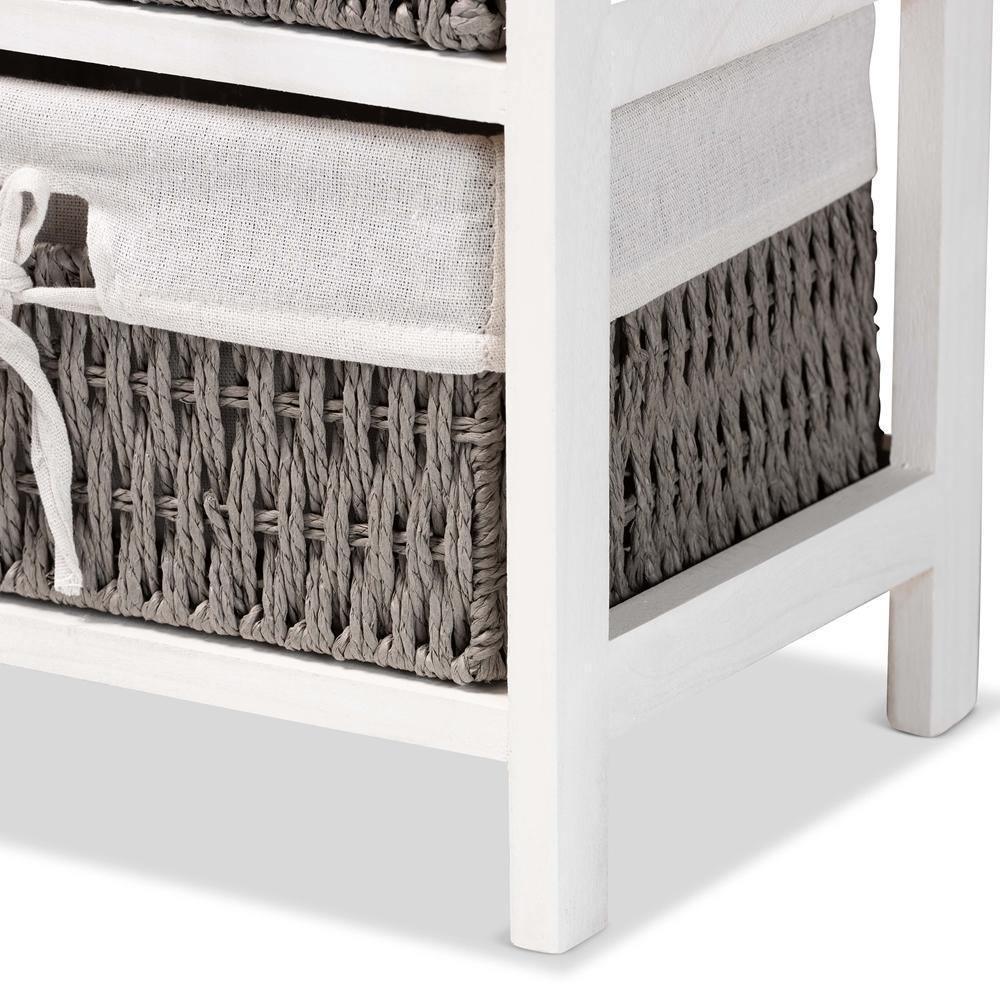 Terena Modern Transitional Two-Tone Walnut Brown and White Finished Wood 2-Basket Storage Unit FredCo