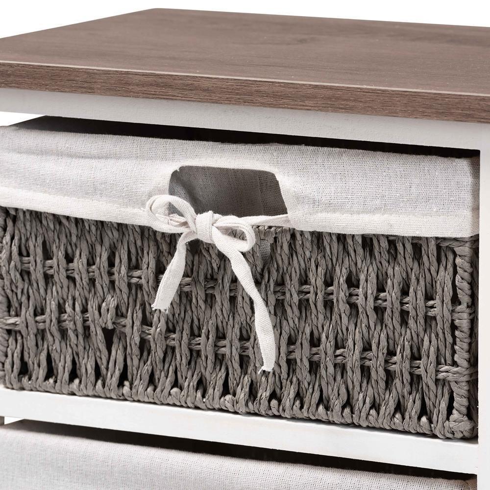 Terena Modern Transitional Two-Tone Walnut Brown and White Finished Wood 2-Basket Storage Unit FredCo