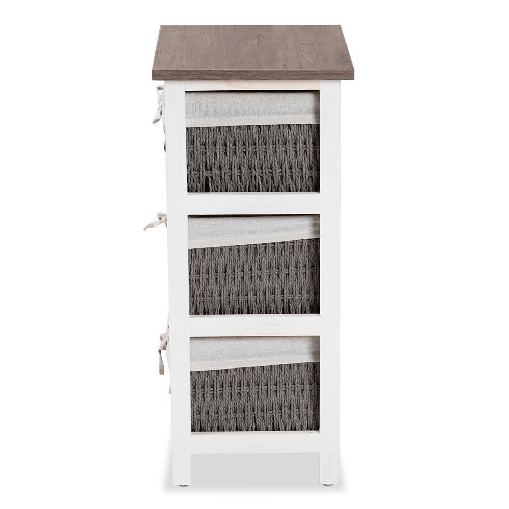 Terena Modern Transitional Two-Tone Walnut Brown and White Finished Wood 3-Basket Storage Unit FredCo