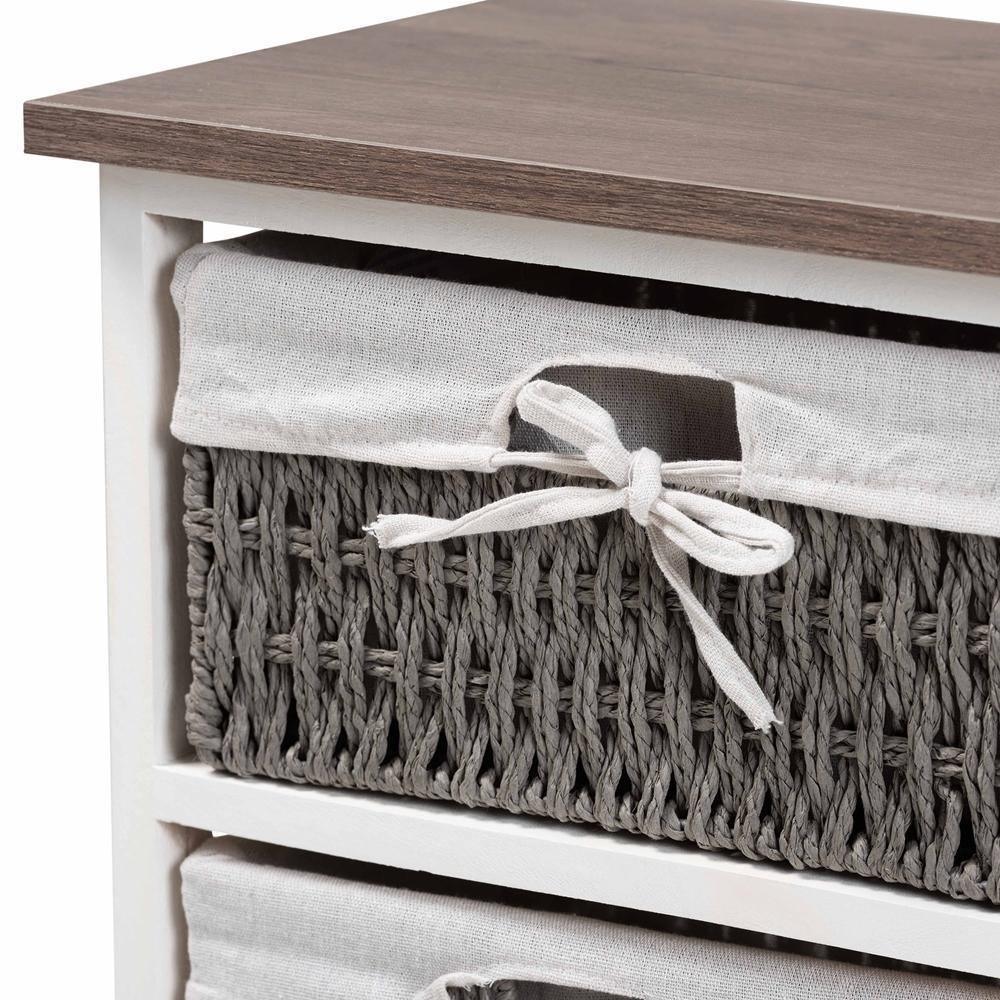 Terena Modern Transitional Two-Tone Walnut Brown and White Finished Wood 3-Basket Storage Unit FredCo