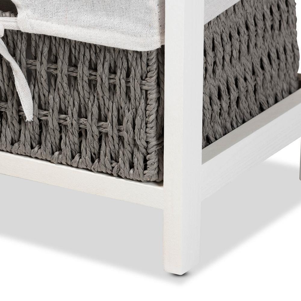 Terena Modern Transitional Two-Tone Walnut Brown and White Finished Wood 3-Basket Storage Unit FredCo