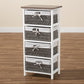 Terena Modern Transitional Two-Tone Walnut Brown and White Finished Wood 4-Basket Storage Unit FredCo