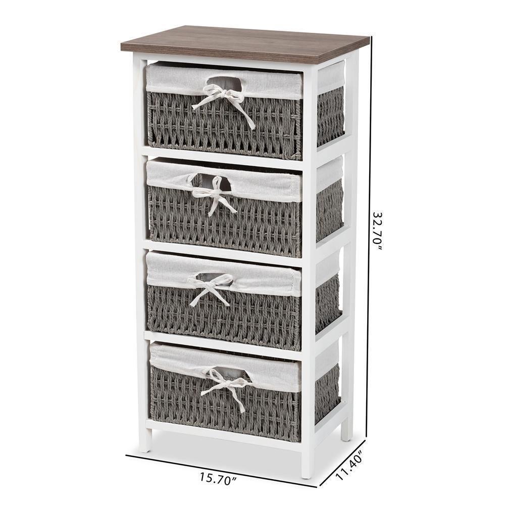 Terena Modern Transitional Two-Tone Walnut Brown and White Finished Wood 4-Basket Storage Unit FredCo