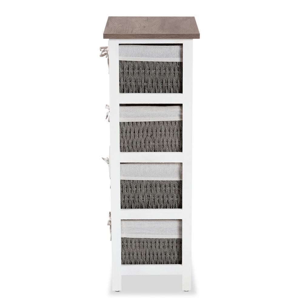 Terena Modern Transitional Two-Tone Walnut Brown and White Finished Wood 4-Basket Storage Unit FredCo