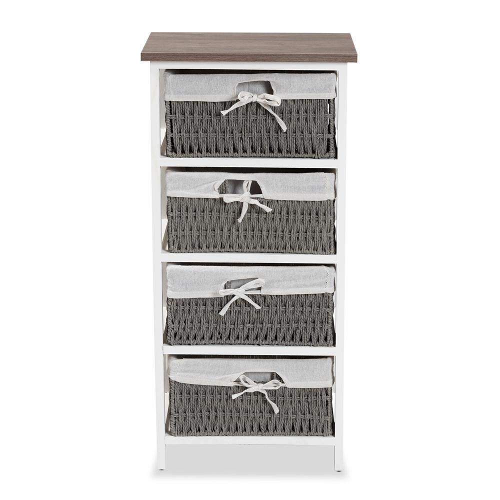 Terena Modern Transitional Two-Tone Walnut Brown and White Finished Wood 4-Basket Storage Unit FredCo