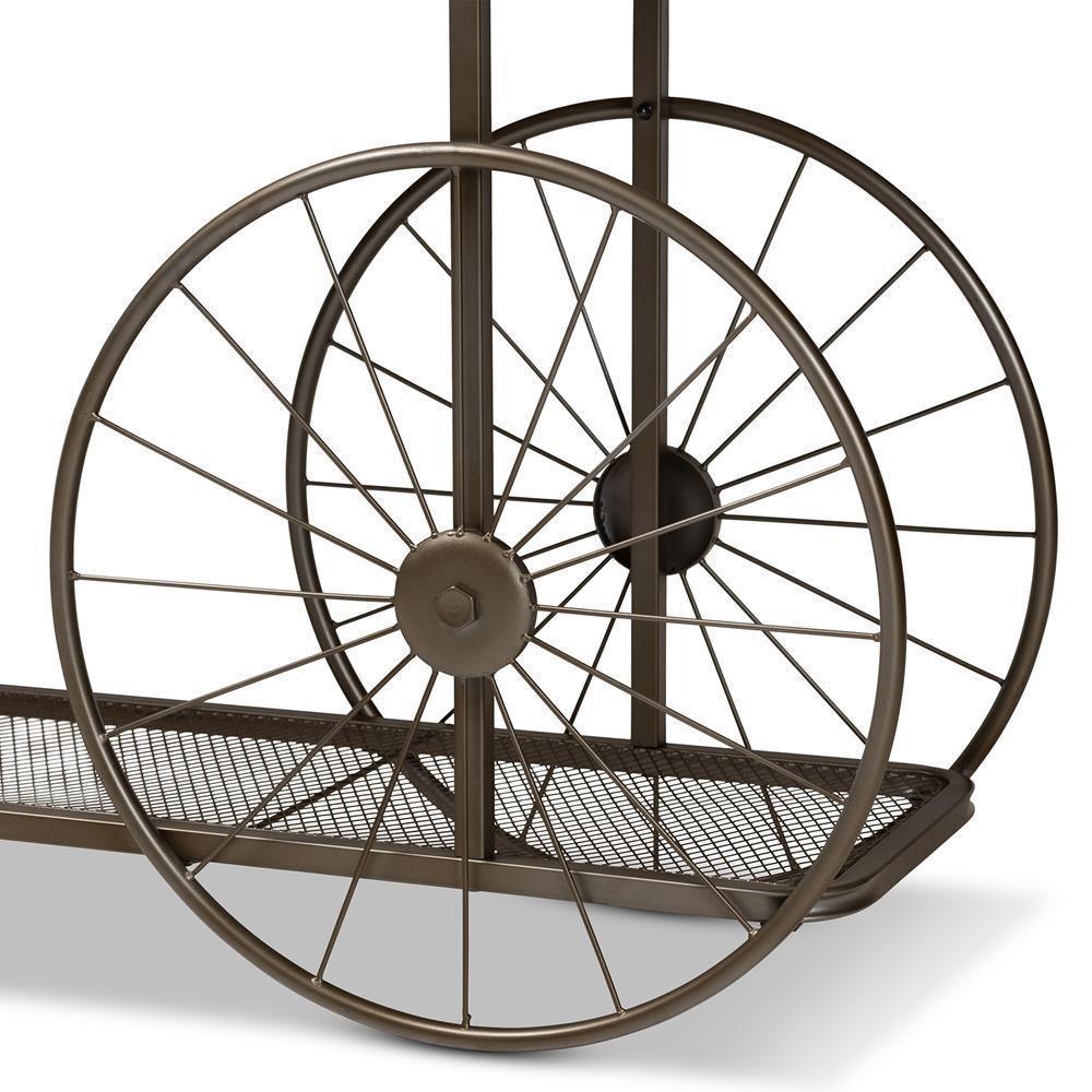 Terence Vintage Rustic Industrial Natural Finished Wood and Black Finished Metal Wheeled Console Table FredCo