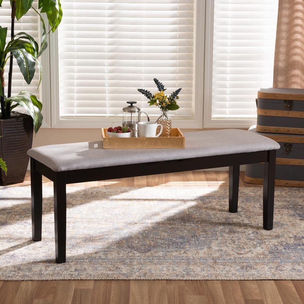 Teresa Modern and Contemporary Transitional Grey Fabric Upholstered and Dark Brown Finished Wood Dining Bench FredCo