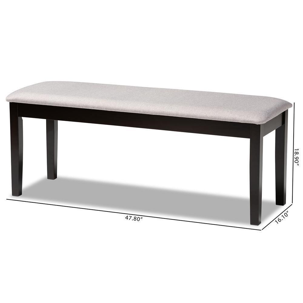 Teresa Modern and Contemporary Transitional Grey Fabric Upholstered and Dark Brown Finished Wood Dining Bench FredCo