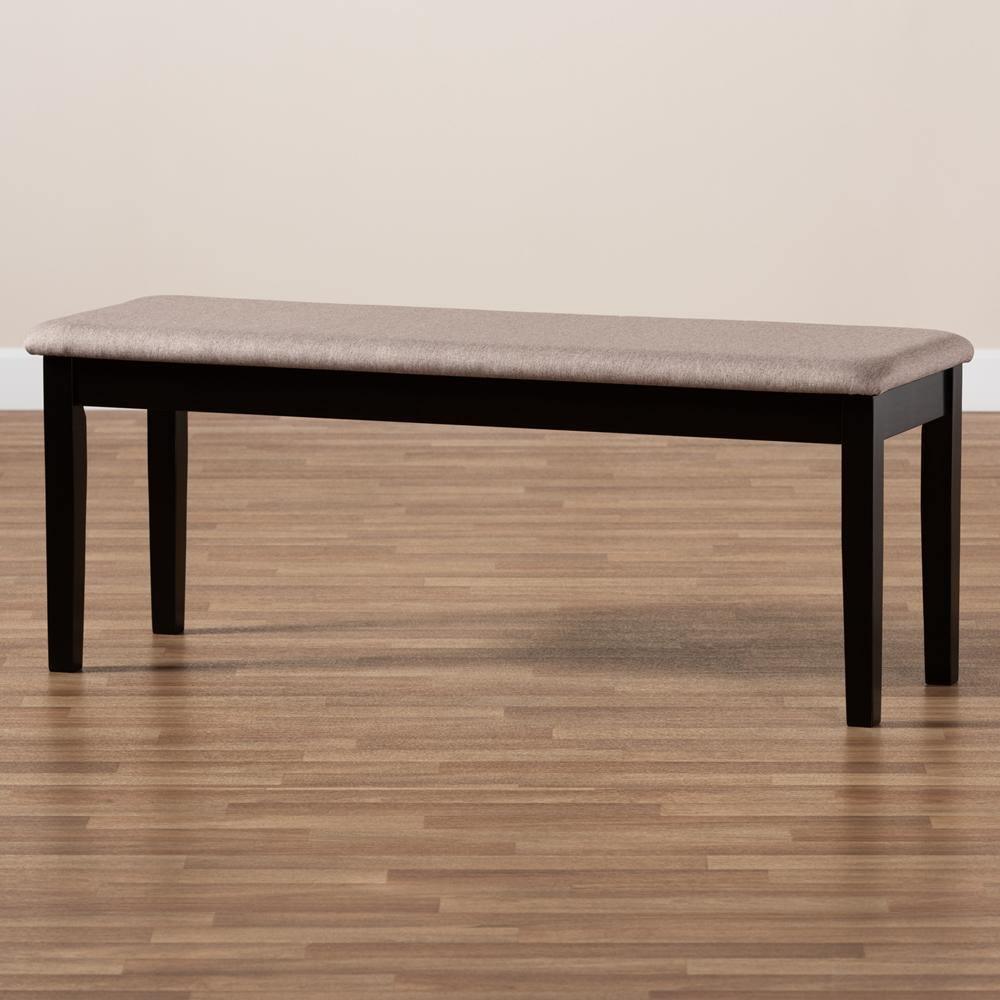 Teresa Modern and Contemporary Transitional Sand Fabric Upholstered and Dark Brown Finished Wood Dining Bench FredCo