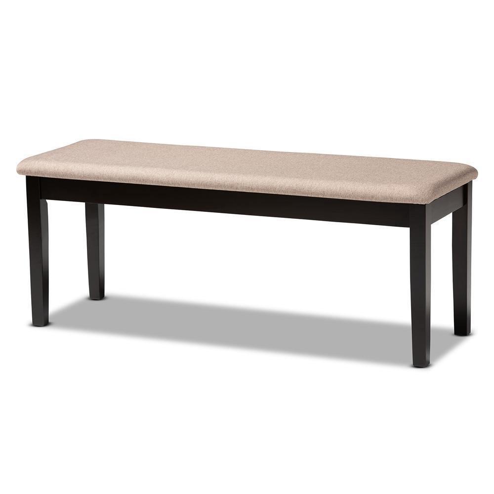 Teresa Modern and Contemporary Transitional Sand Fabric Upholstered and Dark Brown Finished Wood Dining Bench FredCo
